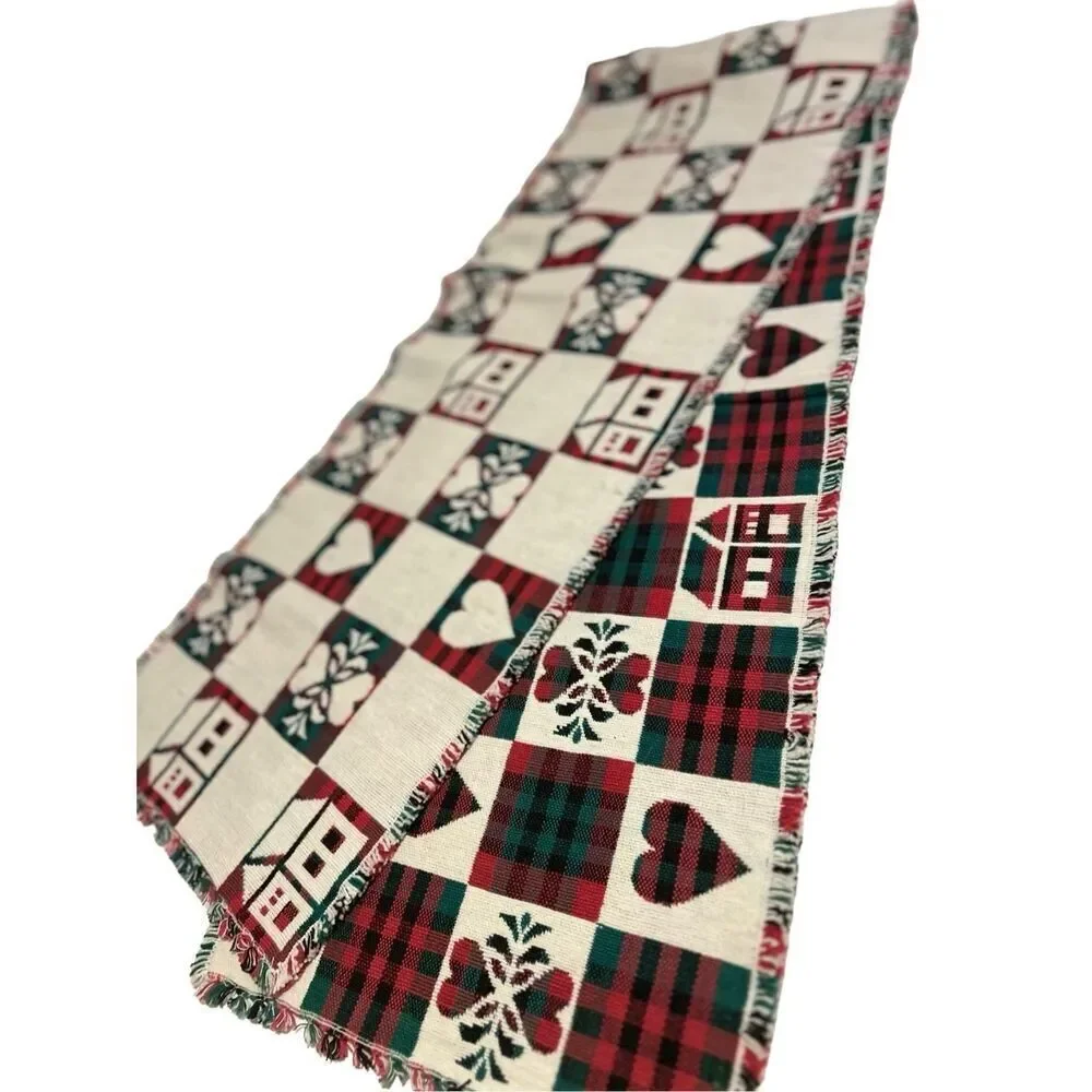 Country Plaid Table Runner Fringed Ends  72” inches L x 13” inches